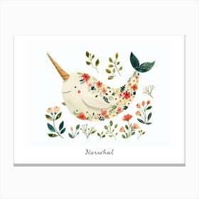 Little Floral Narwhal 1 Poster Canvas Print