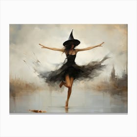 Dancing Witch Halloween Painting Canvas Print