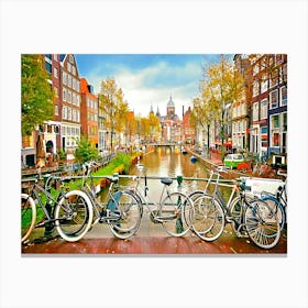 View Of Canal In Amsterdam, Holland Canvas Print