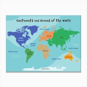 Continents And Oceans Of The World 1 Canvas Print