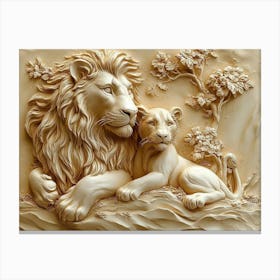 Beautiful Lions 3d 2 Canvas Print