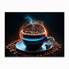 Coffee Cup With Coffee Beans Canvas Print