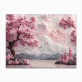 3d Beautiful Sakura Tree and Mountain 1 Canvas Print