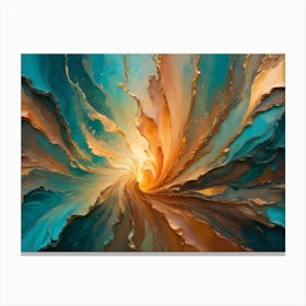 Abstract, Swirling Design Resembling A Golden Vortex Or Tunnel Of Paint, Evoking A Sense Of Depth And Movement Canvas Print