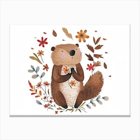 Little Floral Beaver 2 Canvas Print