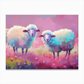 Sheep In The pink field Canvas Print