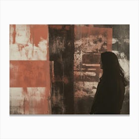 Woman Standing In Front Of Abstract Painting Canvas Print