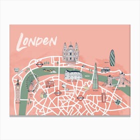 London Highlights Map Pink Canvas Print