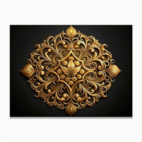 Golden Ornamental Design With Floral Motifs Canvas Print