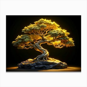 Golden Bonsai Tree On A Rock Canvas Print