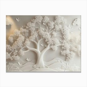 3d Art With White Floral Tree Pattern 1 Canvas Print