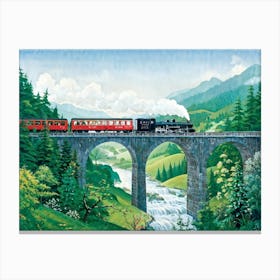 Steam Train In The Heart Of Its Journey Across A Curvaceous Viaduct Is Portrayed In A Cut Out Sty (1) Canvas Print