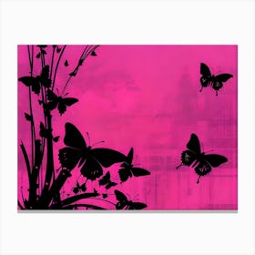 Pink And Black Butterflies 3 Canvas Print