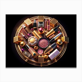 Makeup Products On Golden Tray Canvas Print