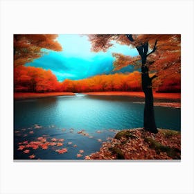 Autumn Leaves By The Lake Canvas Print