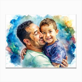 Watercolor Portrait Of Father And Son 1 Canvas Print