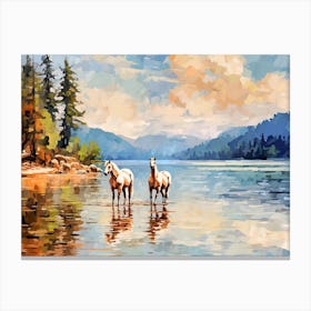 Horses Painting In Bled, Slovenia, Landscape 4 Canvas Print