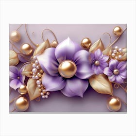 Purple Flowers With Pearls 2 Canvas Print