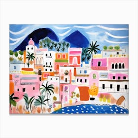 Positano Italy Cute Watercolour Illustration 3 Canvas Print
