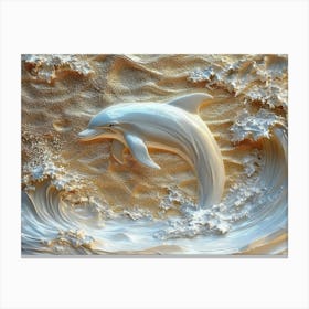 3d Dolphin Golden Marble Cut Canvas Print