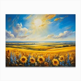 A Sun Drenched Pastoral Scene Unfolds Featuring Towering Sunflowers Reaching For The Bright Golden (3) Canvas Print