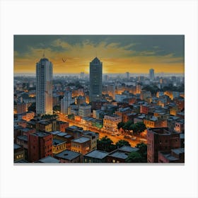 Cityscape At Dusk Art Canvas Print