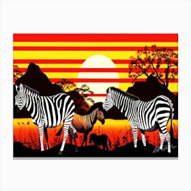 African Zebras - Zebras At Dusk Canvas Print