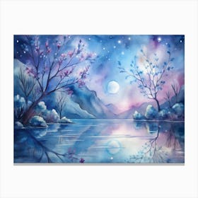 A Dreamy Landscape Of Water Reflections Moonligh Canvas Print