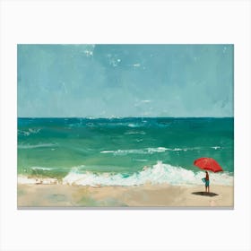 Red Umbrella On The Beach 1 Canvas Print