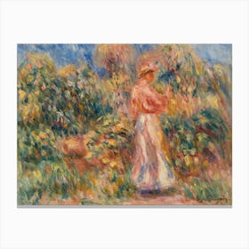 Landscape With Woman In Pink And White, Pierre Auguste Renoir Canvas Print