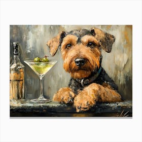 Airedale Welshie At The Bar 7 Canvas Print