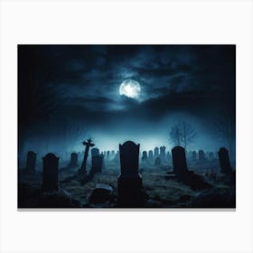 Death Fear Rising Full Fog Gravestone Dark Night Evil Background Holiday Horror Undead (3) 2 Canvas Print