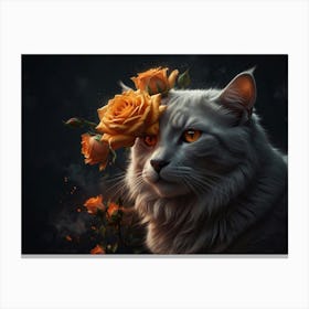 Cat With Roses Canvas Print