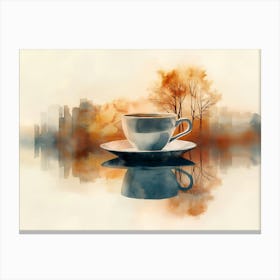 Coffee Cup With City Skyline Canvas Print