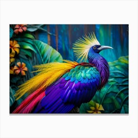 Tropical Bird Plumage Exhibiting A Gradient Of Blue Yellow Red Purple Pink Green Vibrant Hues Canvas Print