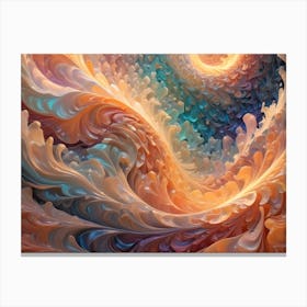 Intricate, Swirling Pattern Of Orange And Turquoise Hues, Creating A Floral, Wave Like Design Canvas Print