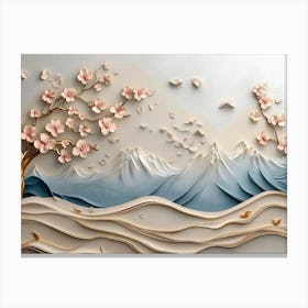 Modern Sakura Tree and Mountain 3d 1 Canvas Print