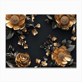 3d Artwork Illustration Background With Golden Jewelry And Flowers 1 Canvas Print