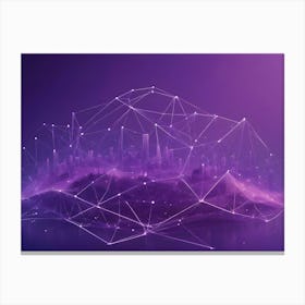 A Digital Rendering Of A Cityscape Surrounded By A Network Of Glowing Lines On A Purple Background Canvas Print