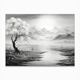 Ethereal Landscape Abstract Black And White 4 Canvas Print