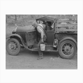 Untitled Photo, Possibly Related To Migrant Getting Out Of Car With Pail To Get Some Water, Encamped Along Roadsid Canvas Print