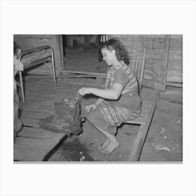 Wife Of Tenant Farmer Freezing Ice Cream On Porch Of Her Home Near Warner, Oklahoma By Russell Lee Canvas Print