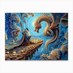 Wizard Playing Chess with a Dragon Canvas Print
