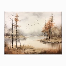 A Painting Of A Lake In Autumn 41 Canvas Print