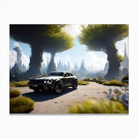 Car Driving Through A Forest Canvas Print