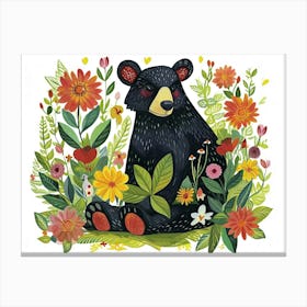 Little Floral Black Bear 4 Canvas Print