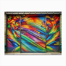 Colorful Graffiti On A Metal Roller Shutter Urban Art Canvas Print