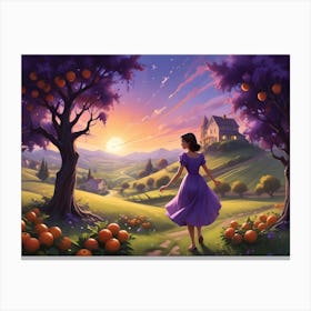 Woman Walking Toward A House On A Hillside 3 Canvas Print