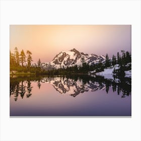 Sunrise At Mount Rainier Reflection Lake Canvas Print