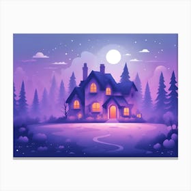 House In The Forest At Night Canvas Print